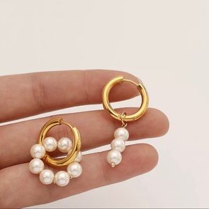 Gold plated mini hoop dangling earrings